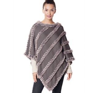 Donna Salyers Natural Faux Fur Knitted Poncho Brown Womens One Size Neutral Cozy